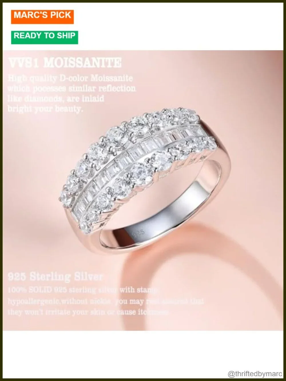 Wide Moissanite Eternity Band 925 Sterling Silver Wedding Ring